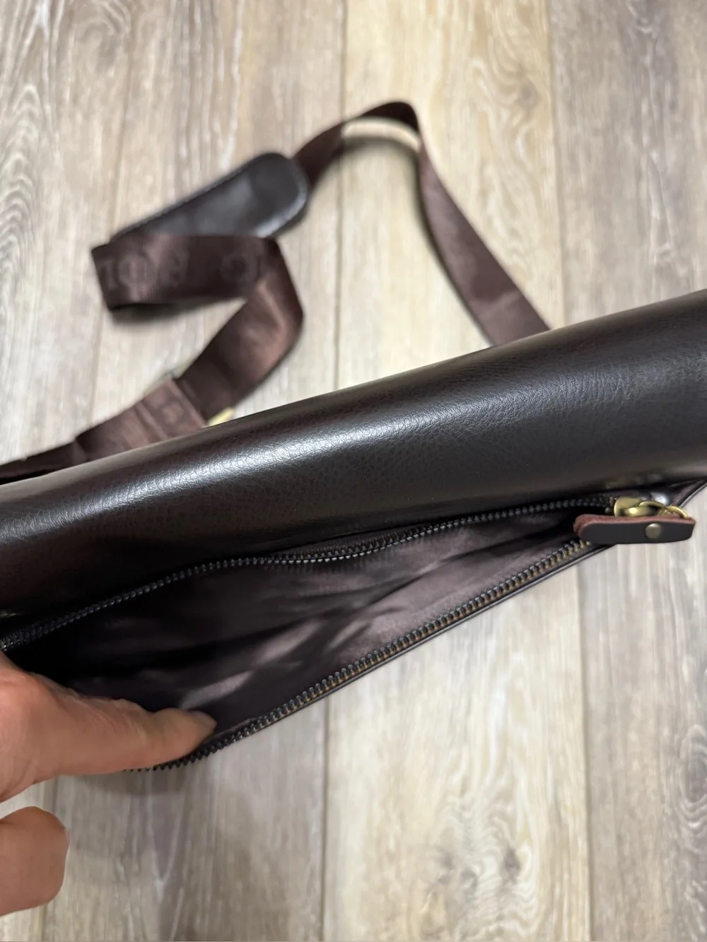 POLO Videng Men’s Brown Leather Messenger Bag with Branded Strap 13”X9”